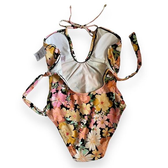 Shade&Shore Multi Floral Halter Keyhole Bandeau Tie Back One Piece Swimsuit NWT - Picture 6 of 16
